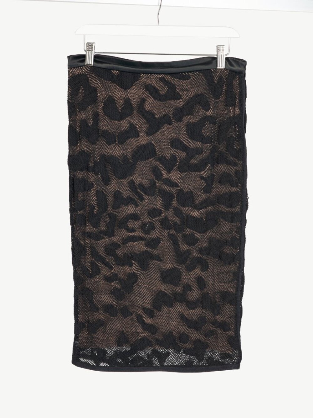 Tom Ford Black Cotton-Blend Spotted Crochet Knit Pencil Skirt